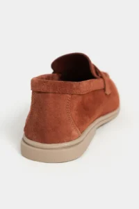 Nisantasi Shoes Bery Brick Red GENUINE Suede Flat Sole Women Loafer - Image 5
