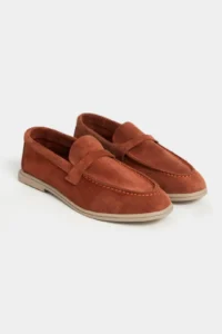 Nisantasi Shoes Bery Brick Red GENUINE Suede Flat Sole Women Loafer - Image 6