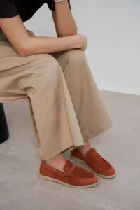 Nisantasi Shoes Bery Brick Red GENUINE Suede Flat Sole Women Loafer - Image 7
