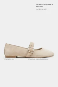 Nisantasi Shoes Berlin BEIGE Suede Drink-Dış Leather Medium Banded with buckle Plain Women Flats Shoes - Image 2