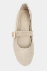 Nisantasi Shoes Berlin BEIGE Suede Drink-Dış Leather Medium Banded with buckle Plain Women Flats Shoes - Image 3
