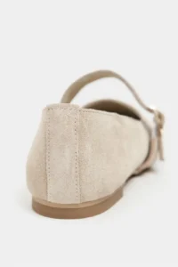 Nisantasi Shoes Berlin BEIGE Suede Drink-Dış Leather Medium Banded with buckle Plain Women Flats Shoes - Image 4