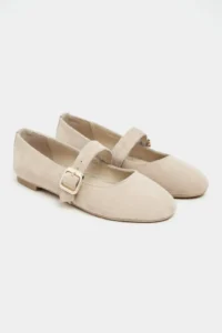 Nisantasi Shoes Berlin BEIGE Suede Drink-Dış Leather Medium Banded with buckle Plain Women Flats Shoes - Image 5