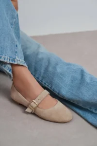Nisantasi Shoes Berlin BEIGE Suede Drink-Dış Leather Medium Banded with buckle Plain Women Flats Shoes - Image 7
