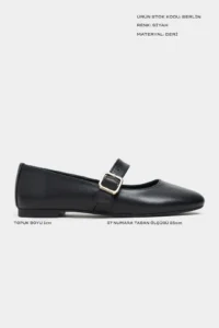 Nisantasi Shoes Berlin Black Drink-Dıç Leather Medium Banded with buckle Plain Women Flats Shoes - Image 2