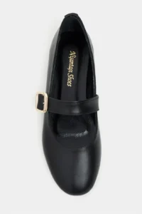 Nisantasi Shoes Berlin Black Drink-Dıç Leather Medium Banded with buckle Plain Women Flats Shoes - Image 3