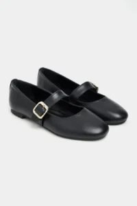 Nisantasi Shoes Berlin Black Drink-Dıç Leather Medium Banded with buckle Plain Women Flats Shoes - Image 5