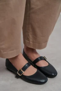 Nisantasi Shoes Berlin Black Drink-Dıç Leather Medium Banded with buckle Plain Women Flats Shoes - Image 6