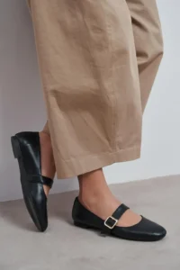 Nisantasi Shoes Berlin Black Drink-Dıç Leather Medium Banded with buckle Plain Women Flats Shoes - Image 8
