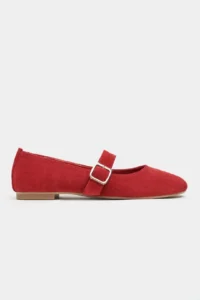 Nisantasi Shoes Berlin Red SUEDE Drink-Dış Leather Medium Banded with buckle Plain Women Flats Shoes