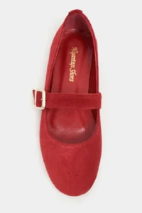 Nisantasi Shoes Berlin Red SUEDE Drink-Dış Leather Medium Banded with buckle Plain Women Flats Shoes - Image 2