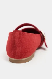 Nisantasi Shoes Berlin Red SUEDE Drink-Dış Leather Medium Banded with buckle Plain Women Flats Shoes - Image 3