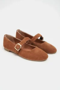 Nisantasi Shoes Berlin Tan Suede Drink-Dış Leather Medium Banded with buckle Plain Women Flats Shoes - Image 5