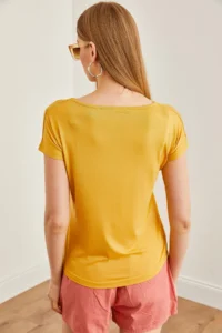 Olalook Women's Mustard Collar Lace Casual Viscose Blouse - Image 6