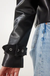 Happiness İstanbul Women Black Oversized Faux Leather Jacket - Image 8