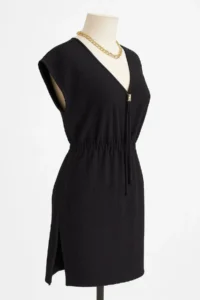 R  Women's Black Side Slits and Buckle V-Neck Mini Beach Dress - Image 5