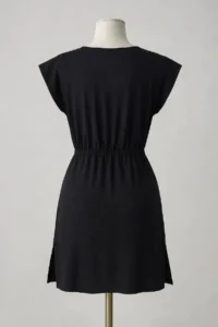 R  Women's Black Side Slits and Buckle V-Neck Mini Beach Dress - Image 6