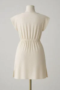 R  Women's white V-Neck Mini Beach Dress with Slits on the Sides and Buckles - Image 7