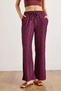 Olalook Women's Plum Waist Elastic Textured Flowy Wide Leg Trousers - Image 5