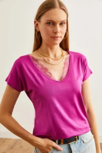 Olalook Women's Purple Collar Lace Casual Viscose Blouse - Image 4