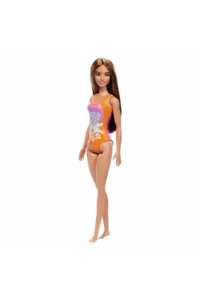 Barbie Beach Babies DWJ99 - Brunette in Orange Floral Swimsuit