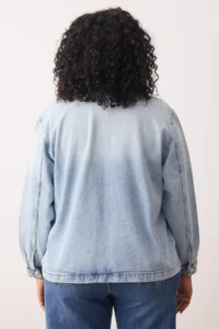 Trendyol Curve Mavi Crew Neck Oversized/Wide Pattern DENIM Plus Size Jacket - Image 4