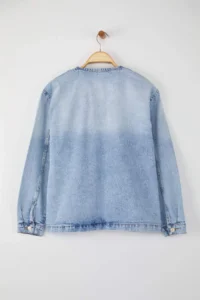 Trendyol Curve Mavi Crew Neck Oversized/Wide Pattern DENIM Plus Size Jacket - Image 8