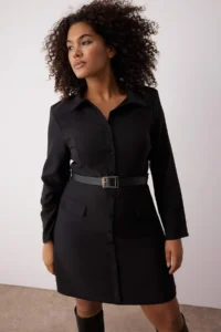 Trendyol Curve Black Weaving Arched Dress Look Mini Plus Size Jumpsuit - Image 2