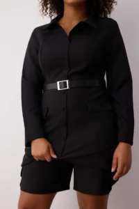 Trendyol Curve Black Weaving Arched Dress Look Mini Plus Size Jumpsuit - Image 3