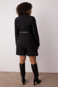 Trendyol Curve Black Weaving Arched Dress Look Mini Plus Size Jumpsuit - Image 4