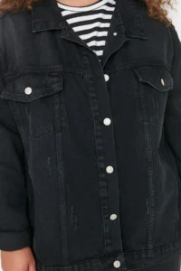 Trendyol Curve Anthracite Oversized/Bol Cut 100% Cotton Non-Stretch Plus Size DENIM Jacket - Image 2