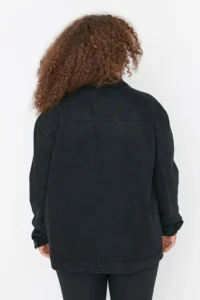 Trendyol Curve Anthracite Oversized/Bol Cut 100% Cotton Non-Stretch Plus Size DENIM Jacket - Image 5