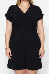 Trendyol Curve Black Weaving V-neck Jumpsuit - Image 2