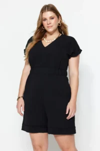 Trendyol Curve Black Weaving V-neck Jumpsuit - Image 3
