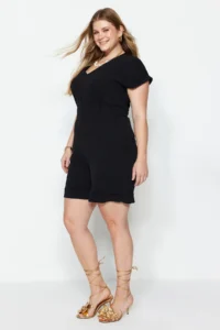 Trendyol Curve Black Weaving V-neck Jumpsuit - Image 4