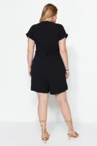 Trendyol Curve Black Weaving V-neck Jumpsuit - Image 5