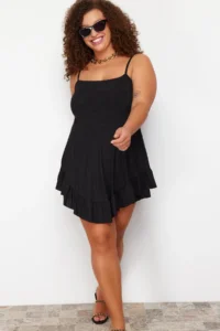 Trendyol Curve Black Sleeveless with flywheel OF shorts Plain Mini Knitting Jumpsuit - Image 3