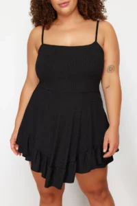 Trendyol Curve Black Sleeveless with flywheel OF shorts Plain Mini Knitting Jumpsuit - Image 4