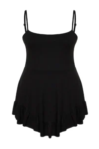 Trendyol Curve Black Sleeveless with flywheel OF shorts Plain Mini Knitting Jumpsuit - Image 7