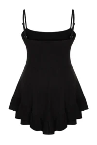 Trendyol Curve Black Sleeveless with flywheel OF shorts Plain Mini Knitting Jumpsuit - Image 8