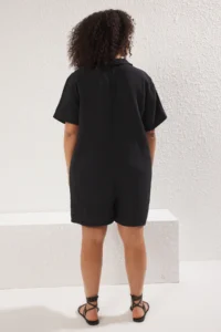Trendyol Curve Black Regular Fit Muslin Weaving Material 100% Cotton beachwear Plus Size Jumpsuit - Image 4