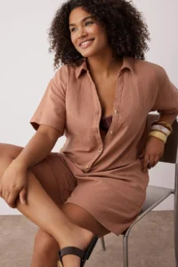 Trendyol Curve Brown Regular Fit Muslin Weaving Material 100% Cotton beachwear Plus Size Jumpsuit - Image 2