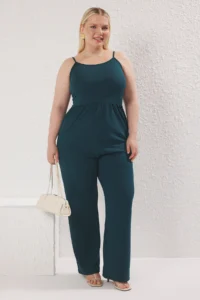 Trendyol Curve Emerald Green Sleeveless Knitting Plus Size Jumpsuit