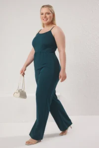 Trendyol Curve Emerald Green Sleeveless Knitting Plus Size Jumpsuit - Image 2
