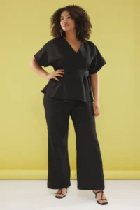 Trendyol Curve Black V-neck Adjustable Belt with buckle Plus Size Jumpsuit