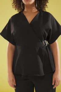 Trendyol Curve Black V-neck Adjustable Belt with buckle Plus Size Jumpsuit - Image 4