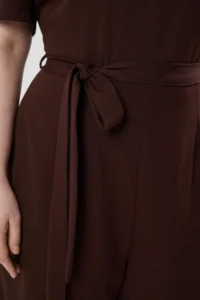 Trendyol Curve Brown V-neck Double breasted Plus Size Weaving Jumpsuit - Image 4