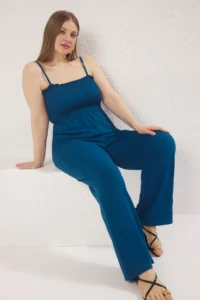 Trendyol Curve Mavi Sleeveless Knitting Plus Size Jumpsuit - Image 2