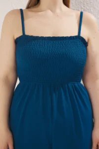 Trendyol Curve Mavi Sleeveless Knitting Plus Size Jumpsuit - Image 3
