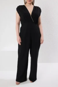 Trendyol Curve Black Double breasted Yaka Rocky Knitting Plus Size Jumpsuit - Image 3